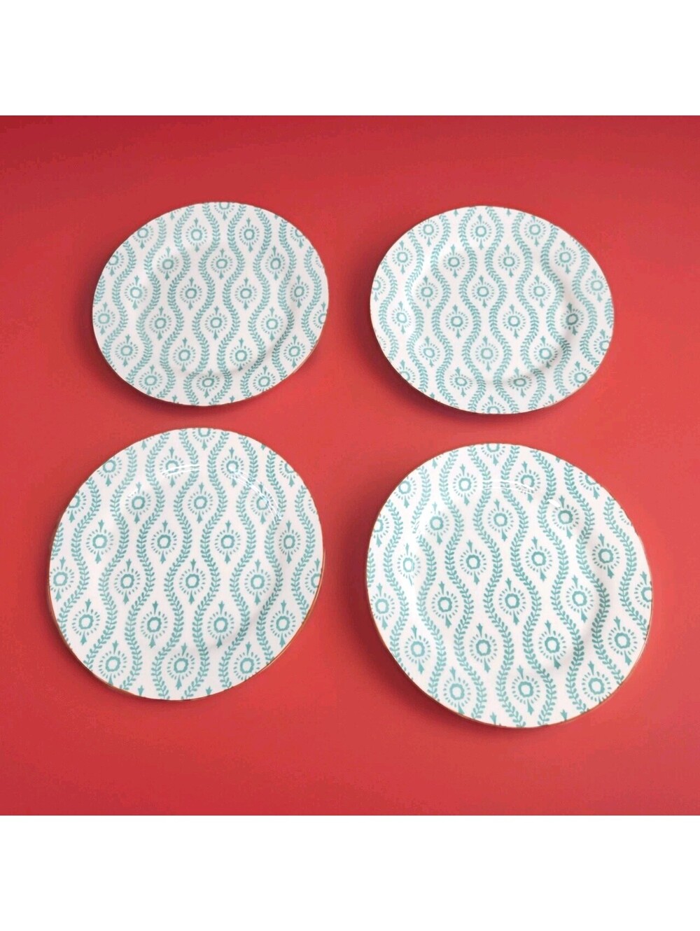 Baum Turquoise & Orange Tangier 8 " Stoneware Salad or Desert Plates - Set of 4